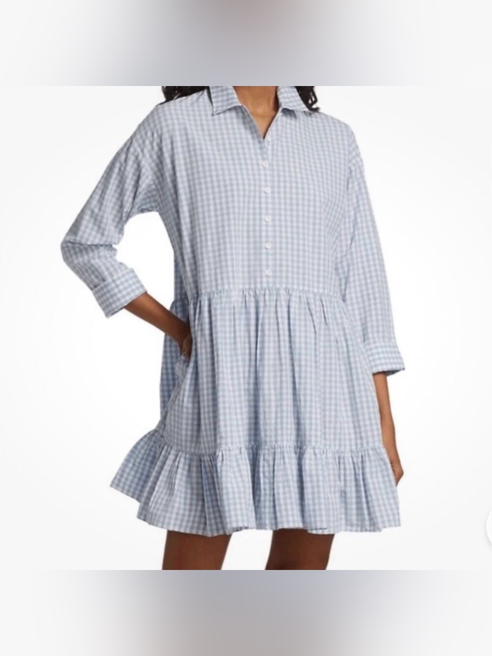 by TiMo Light Blue Gingham Shirt Mini Dress